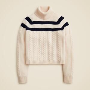 J.Crew Cashmere Cable-Knit Turtleneck Sweater With Contrast Stripe Ivory - XS